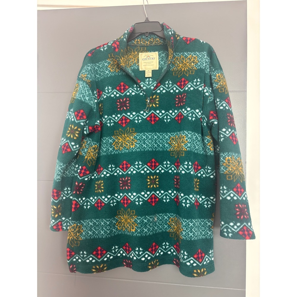 Victoria's Secret‎ Country Fleece Pullover Sleep  Women's M Green Fair Isle